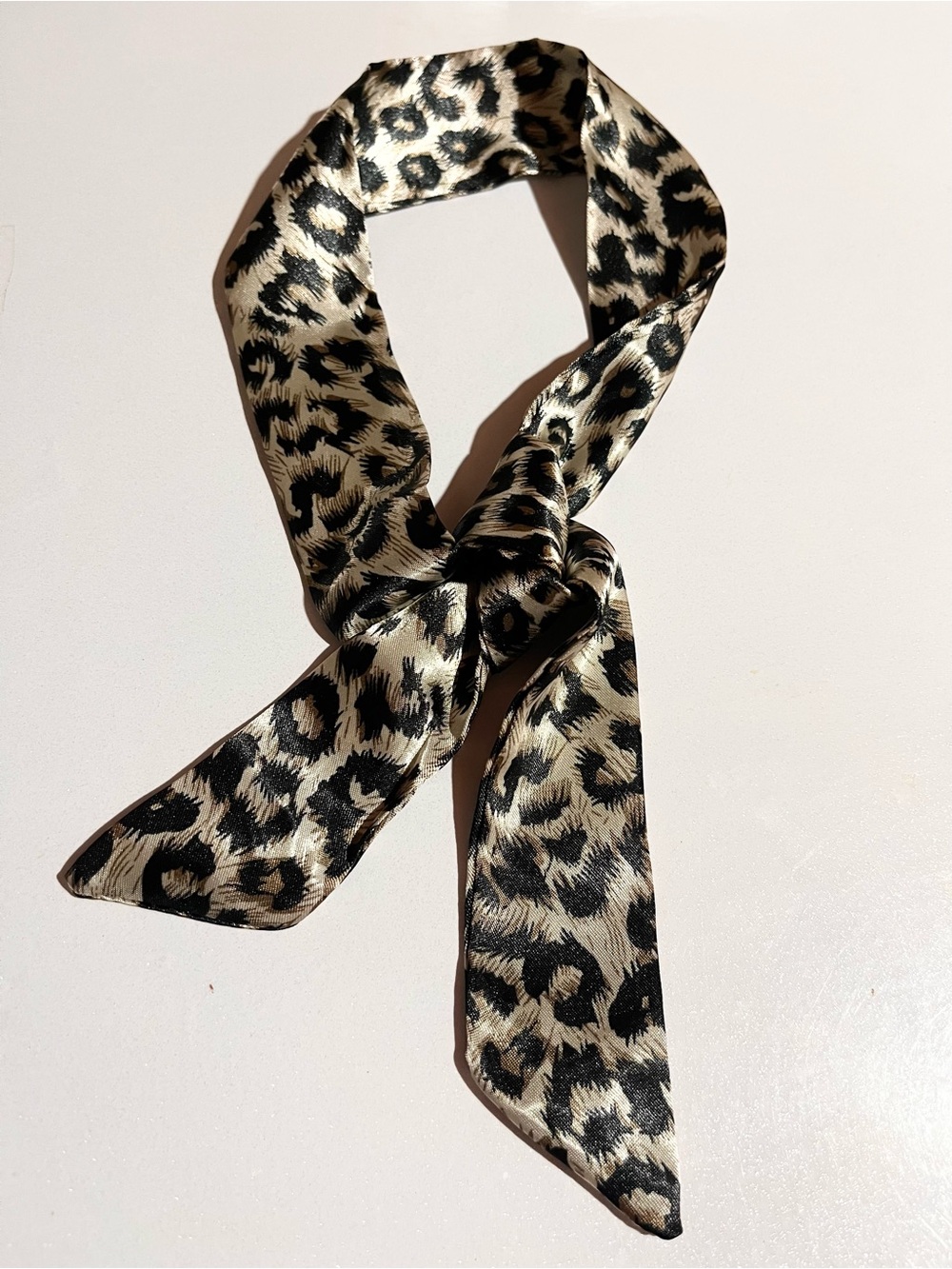 New Leopard Satin Scarf Black & Champagne Gold - Picture 2 of 2